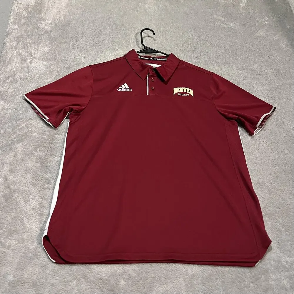 Denver Pioneers Shirt Mens Medium Red NCAA Ice Hockey Adidas Climacool Polo